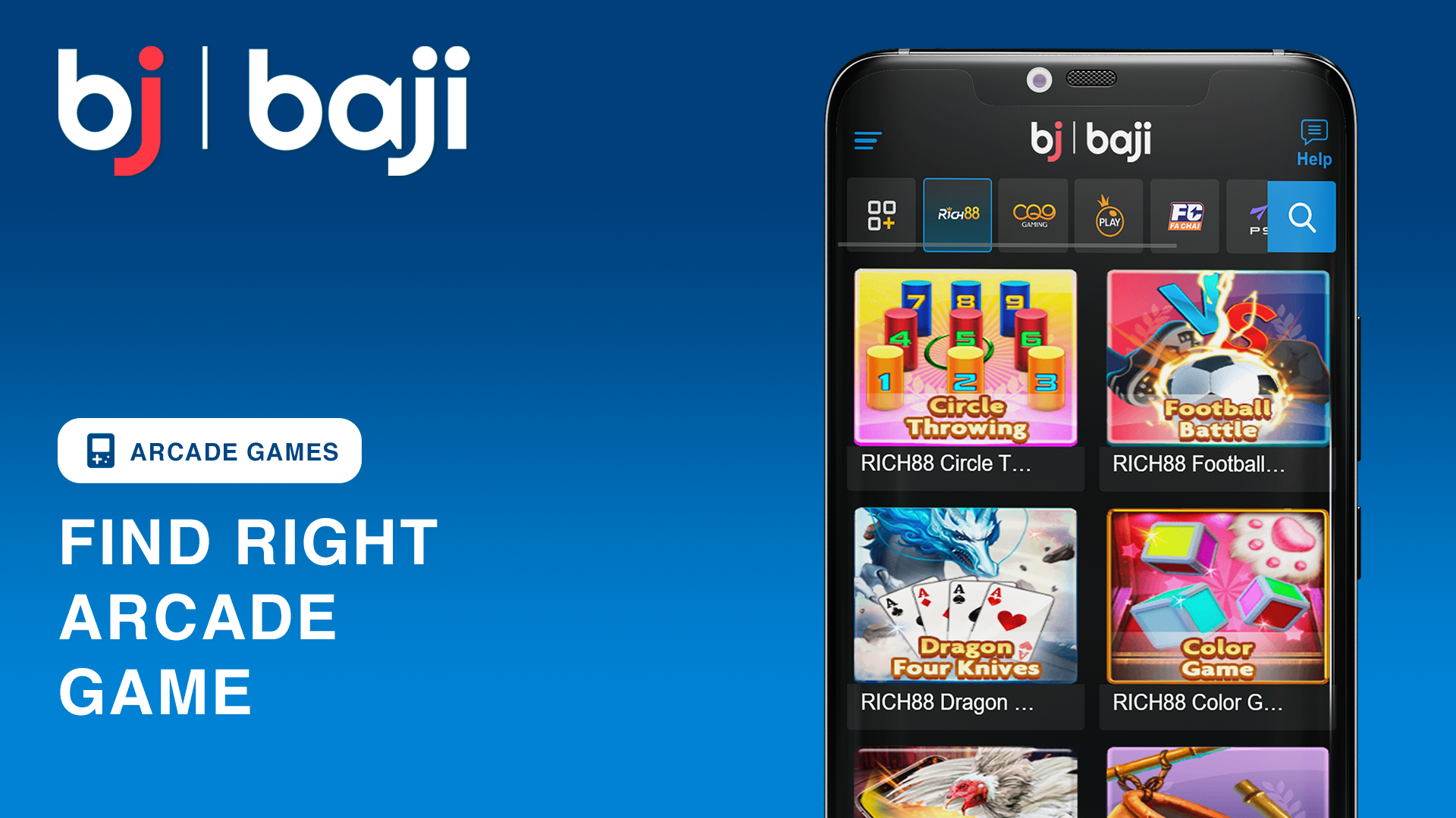 Use the filters or search function to locate your favorite Baji arcade title