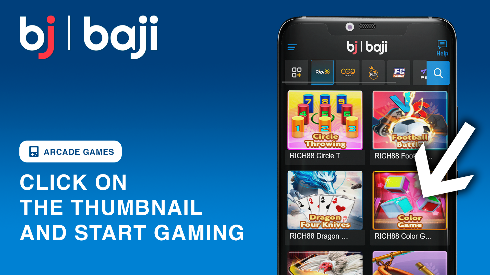 Launch your chosen arcade game by clicking on its thumbnail