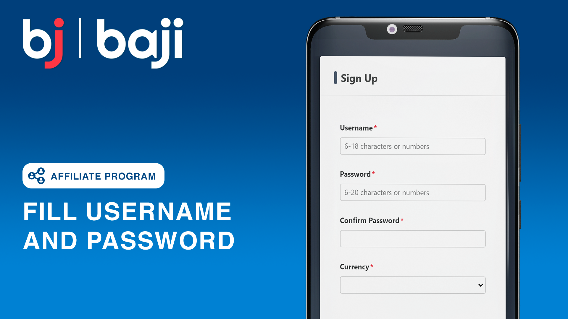 Enter your account credentials for Baji Affiliates