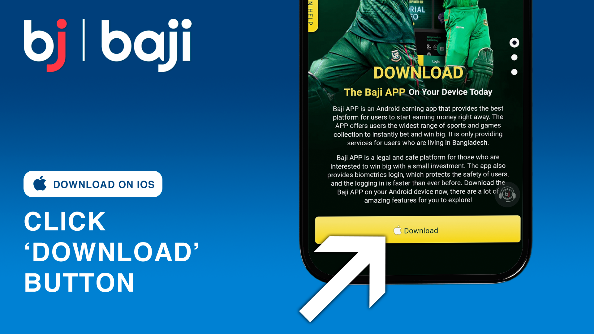 Click the large yellow 'Download' button to begin downloading the Baji iOS app