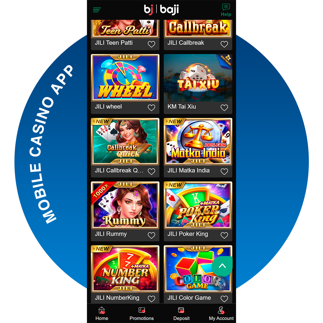 Explore a massive collection of slots and live casino games through the Baji app.