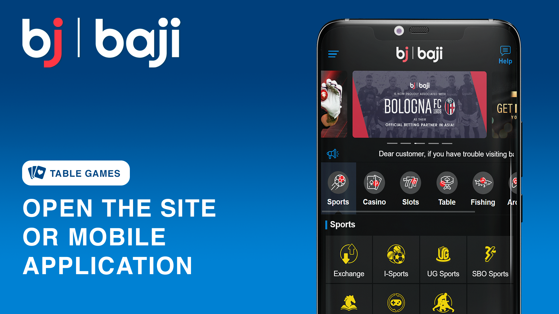 Visit the Baji website to access the table games section
