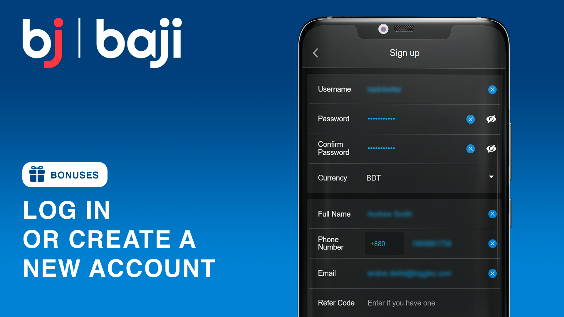 Log in or sign up to access Baji rewards