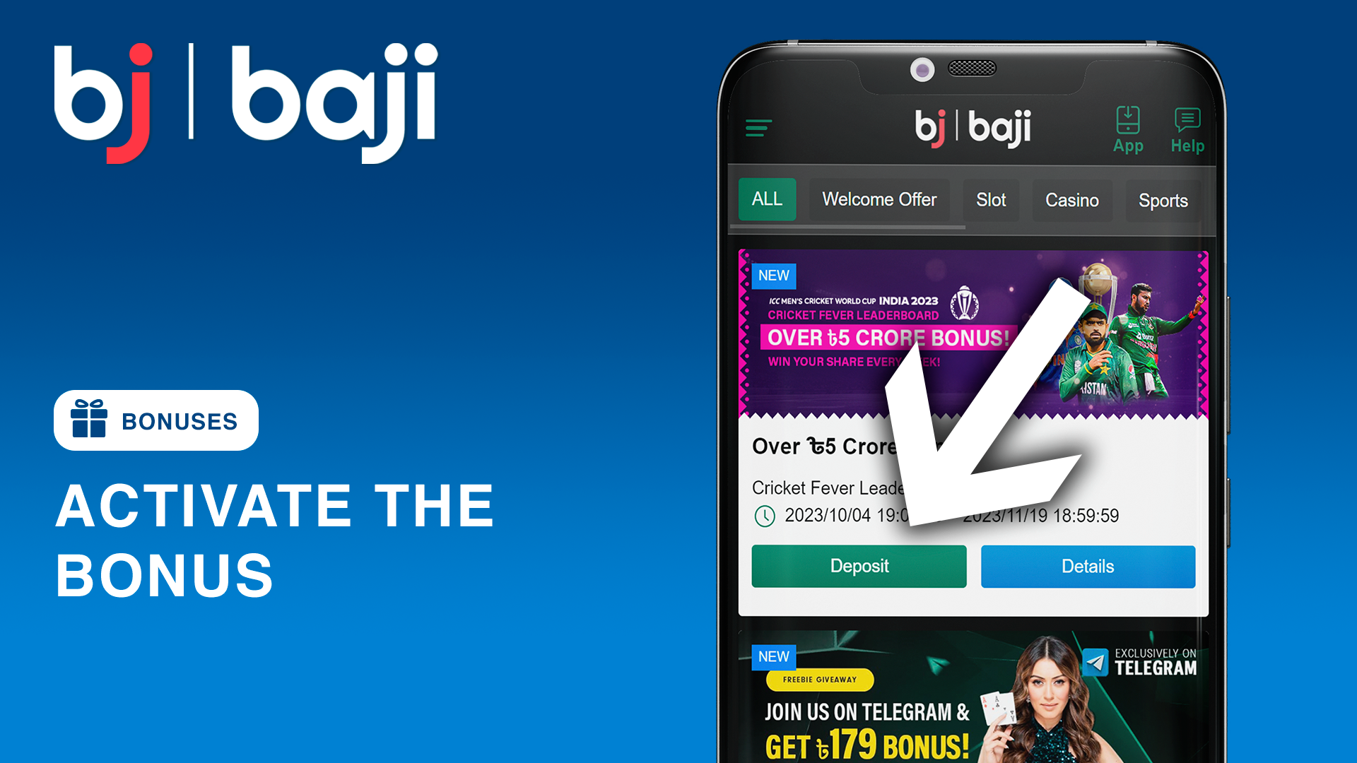 Click the green \"Activate\" button to claim your Baji bonus