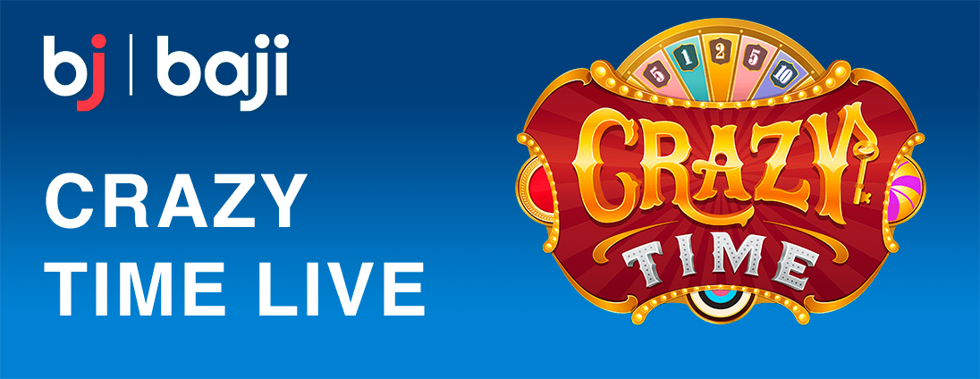 Crazy Time is a high-energy 'Wheel of Fortune' style game inspired by TV shows, available at Baji