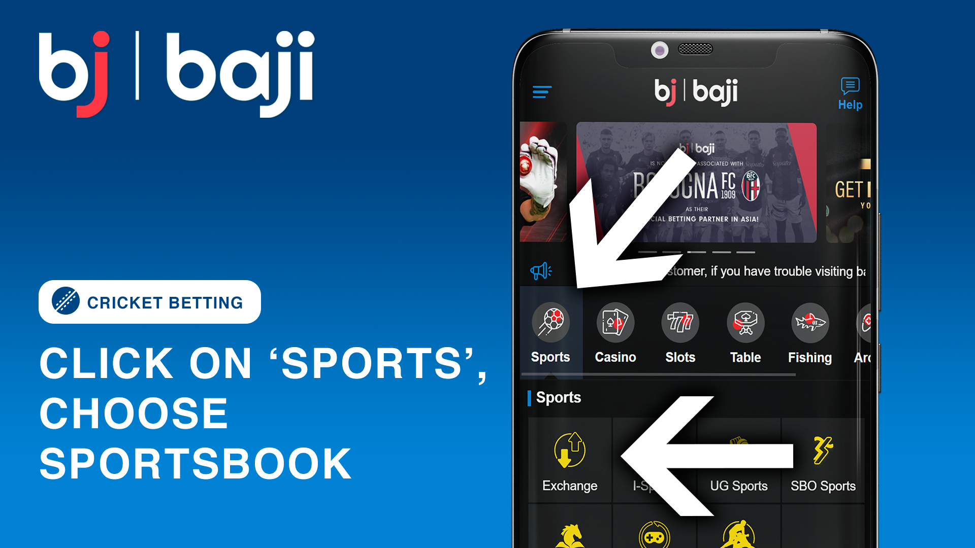 Click on \"Sports\" Section of Baji