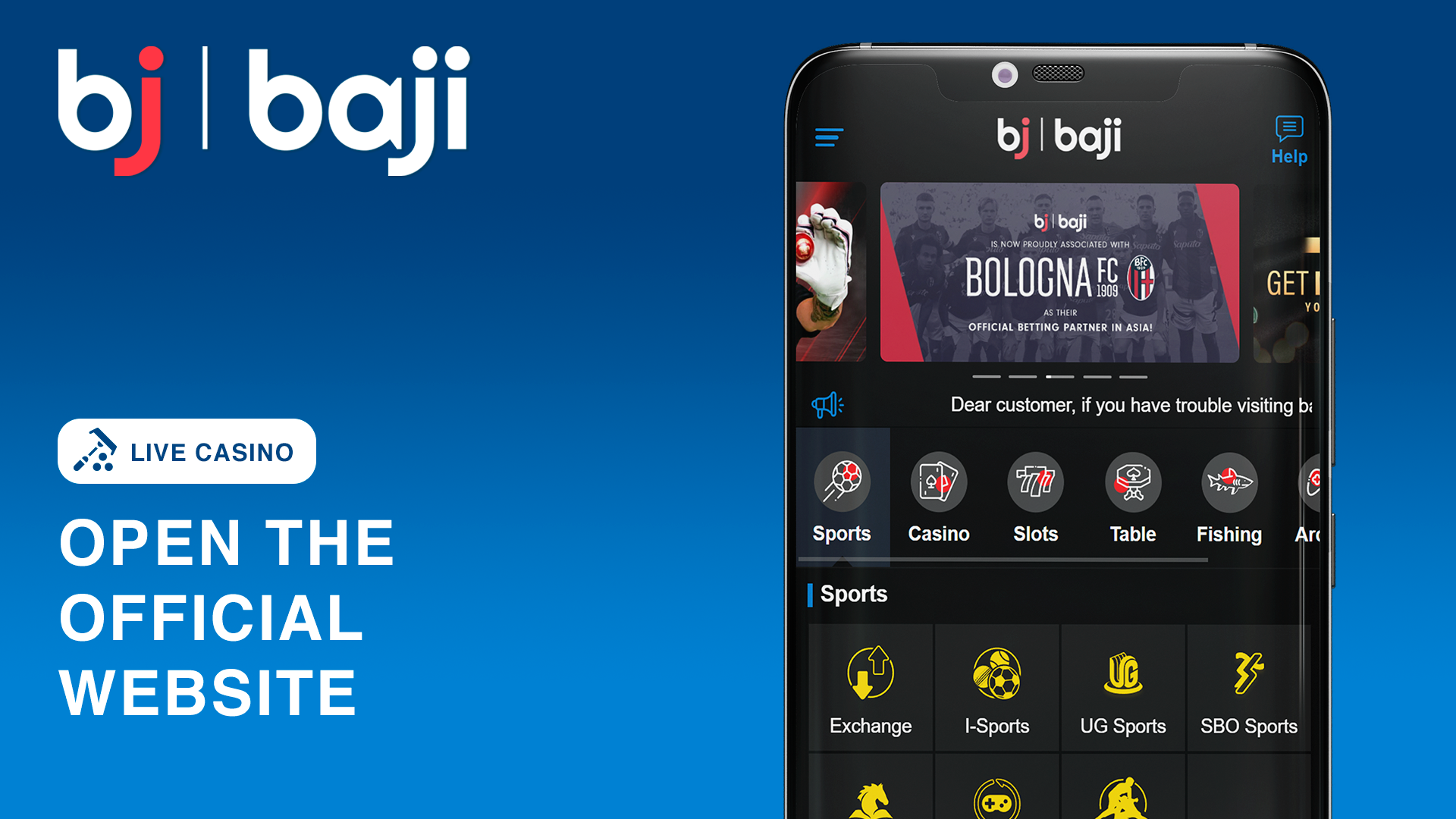 Visit the official Baji website to start your live betting experience