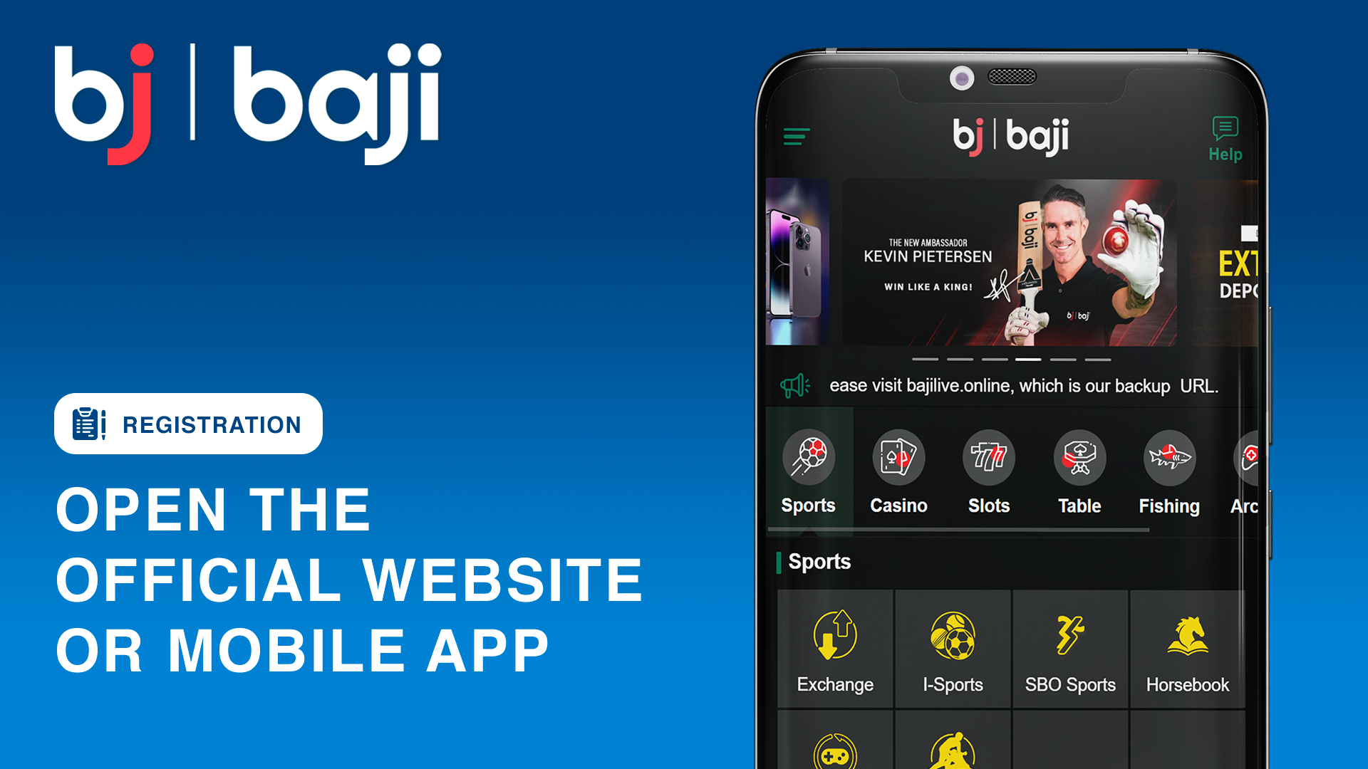 Visit the Baji homepage to begin the sign-up process