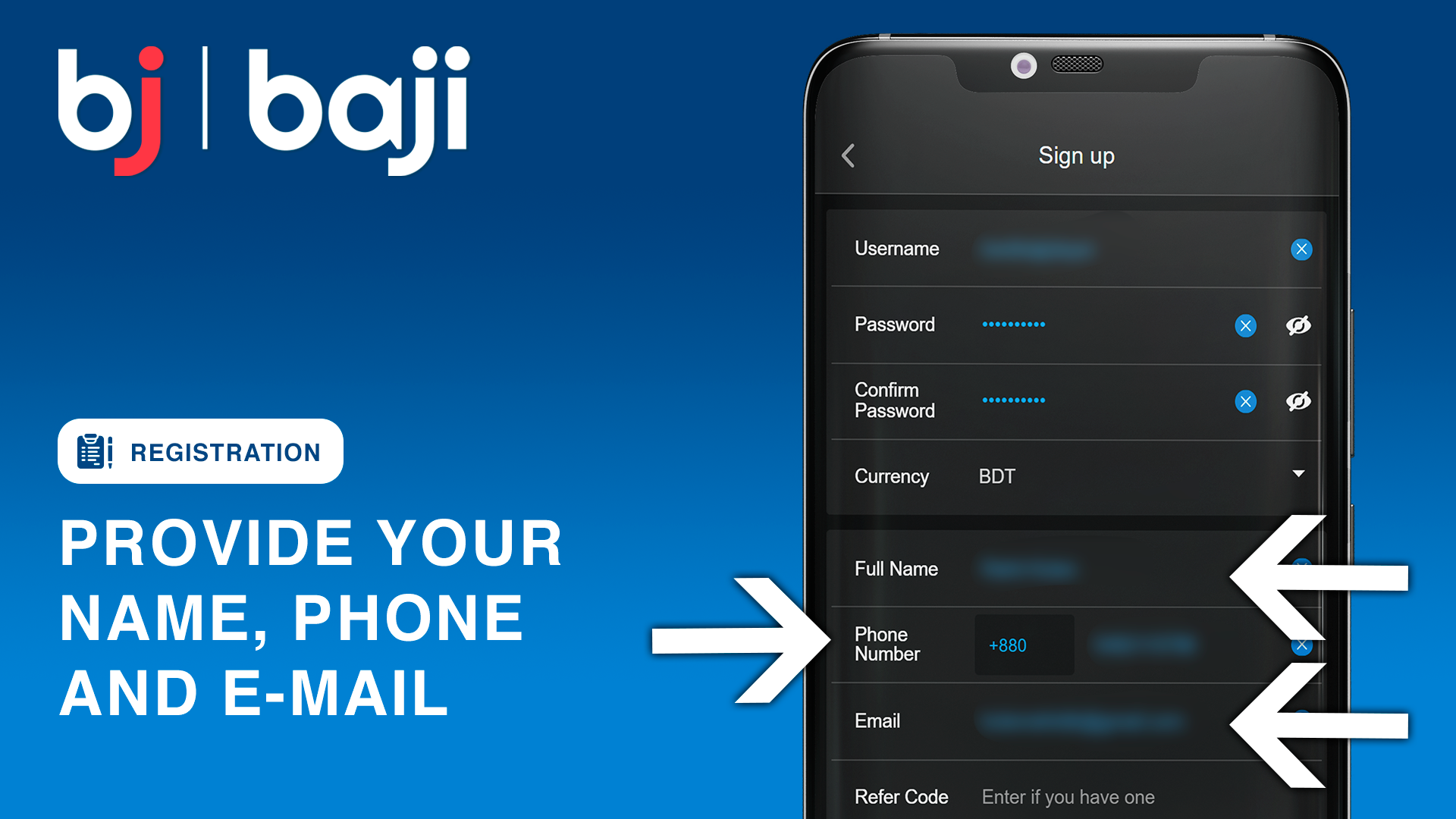 Fill in your personal details: legal name, phone, and email
