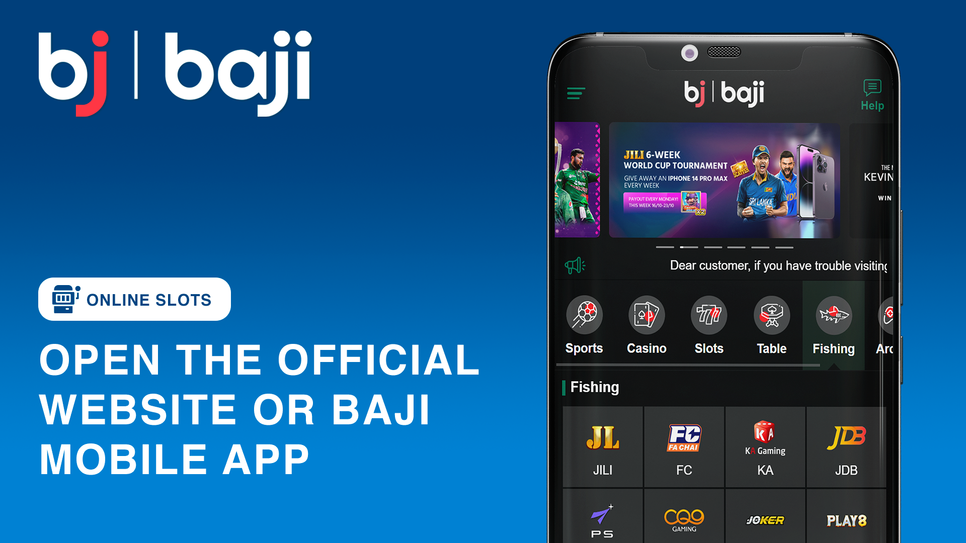 Visit the official Baji homepage to start your slot adventure