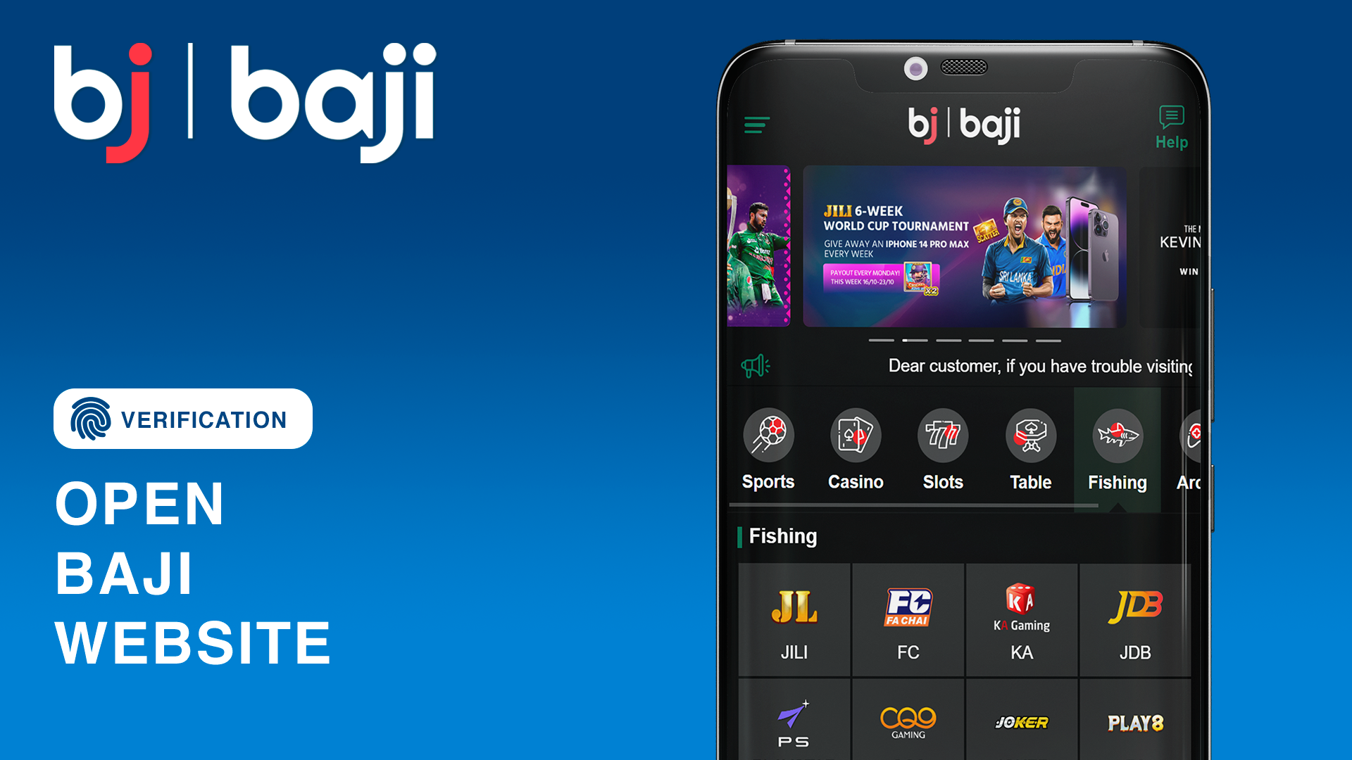 Start the process by visiting the Baji website