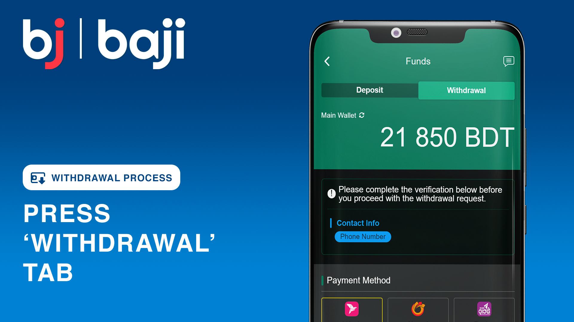 Click on the \"Withdrawal\" option - Baji Bangladesh