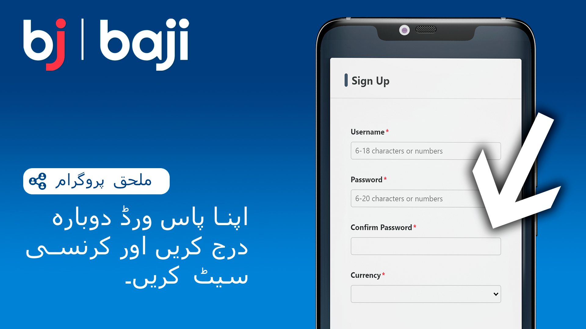 Baji Casino Affiliates پر اپنے پاس ورڈ کی تصدیق کریں اور اپنی ترجیحی کرنسی سیٹ کریں۔