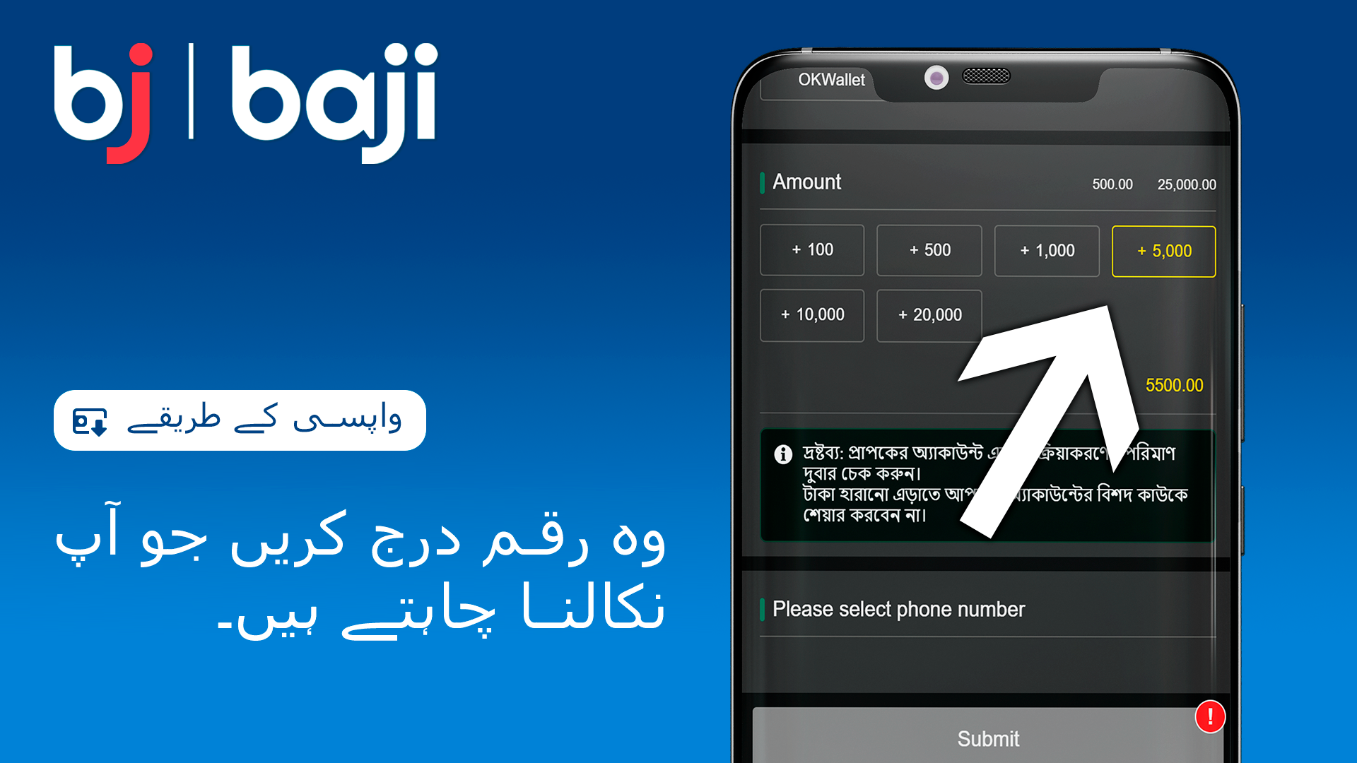 اپنی مطلوبہ رقم درج کریں جسے آپ کیش آؤٹ کرنا چاہتے ہیں - Baji