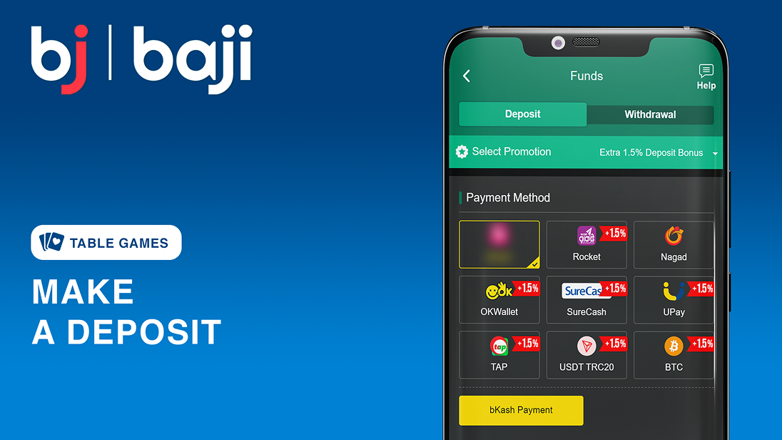 Fund your account to start playing Baji Casino table games